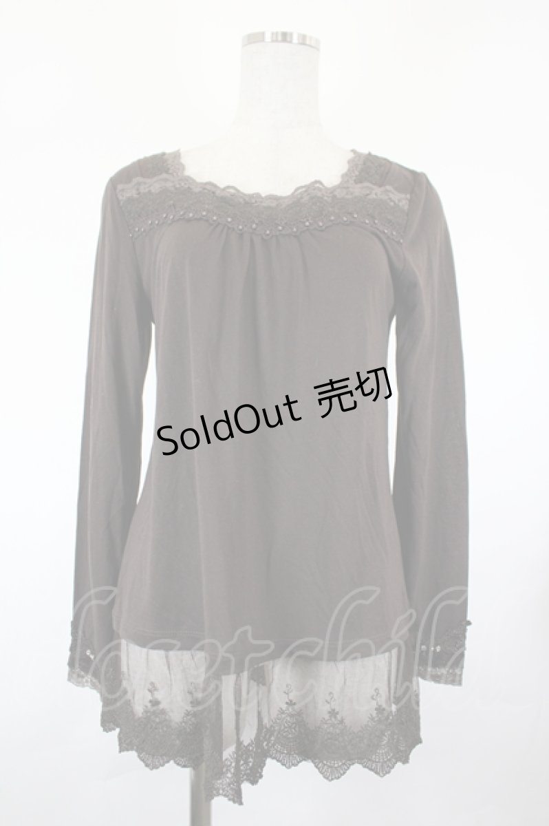 画像1: axes femme / ビーズレースカットソー M ブラウン I-26-05-12-022-AX-TO-SA-ZI (1)