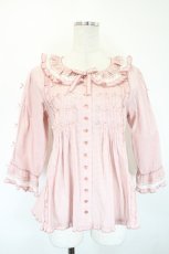 画像1: PINK HOUSE / ミニリボンいっぱいレース使いブラウス  ピンクＸ白 I-26-05-14-005-LO-BL-SA-ZI (1)