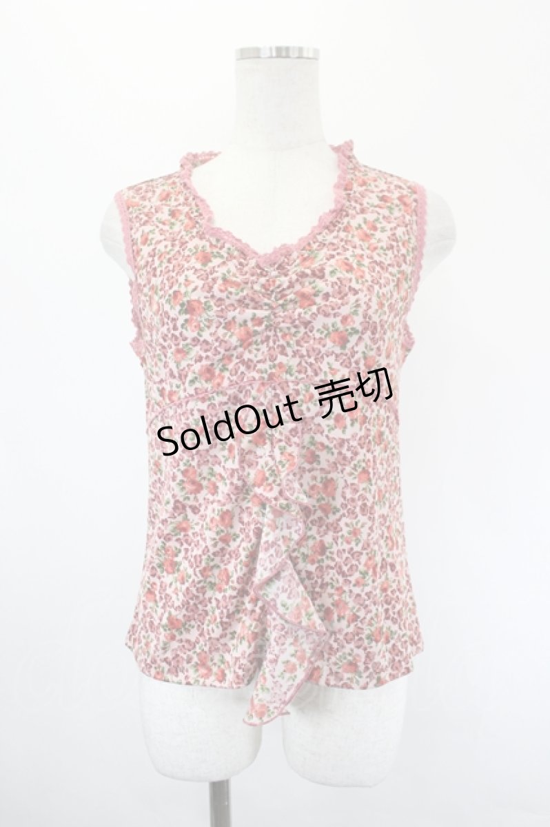 画像1: PINK HOUSE FLEUR ROUGE / バラガラノースリーブトップス L ピンク I-26-05-18-028-LO-TO-SA-ZI (1)