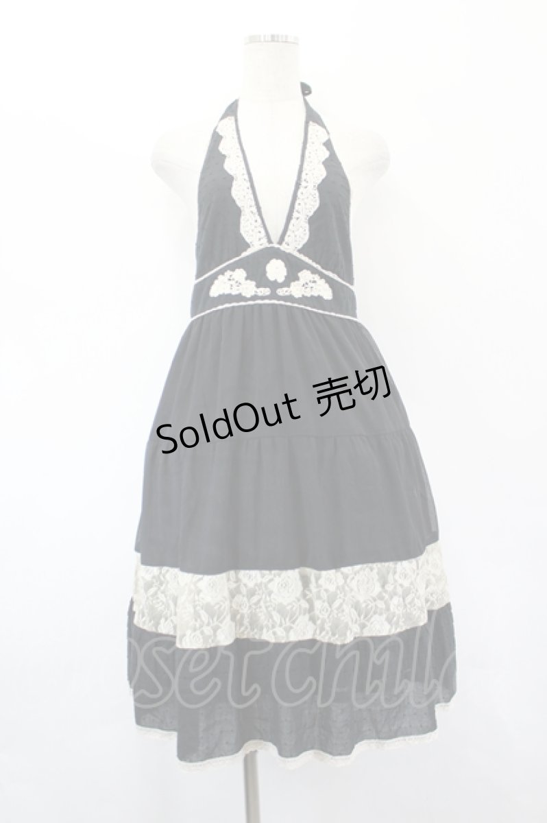 画像1: axes femme / ドット&レース切替ホルターネックチュニック  黒Ｘアイボリー I-26-05-18-067-AX-OP-SA-ZI (1)