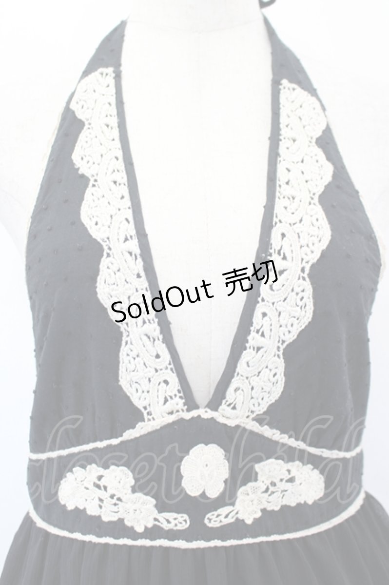 画像5: axes femme / ドット&レース切替ホルターネックチュニック  黒Ｘアイボリー I-26-05-18-067-AX-OP-SA-ZI (5)