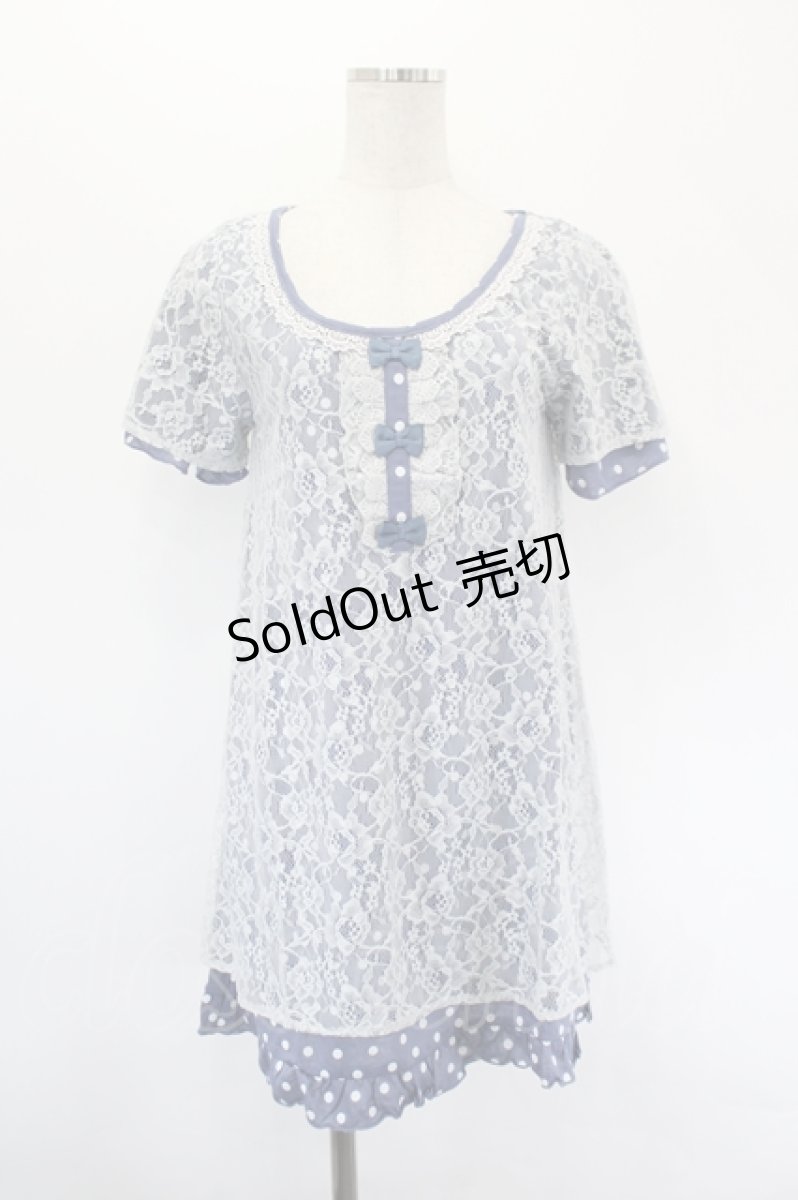 画像1: axes femme / レースＸドット重ねチュニック M ブルー I-26-05-18-073-AX-TO-SA-ZI (1)