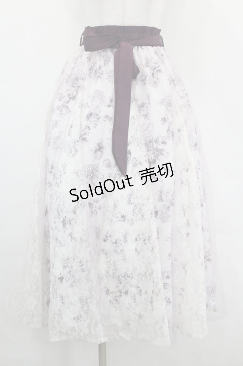 画像1: axes femme / 薔薇柄チュール×レース重ねスカート F 白×パープル I-26-05-18-098-AX-SK-TE-ZI (1)