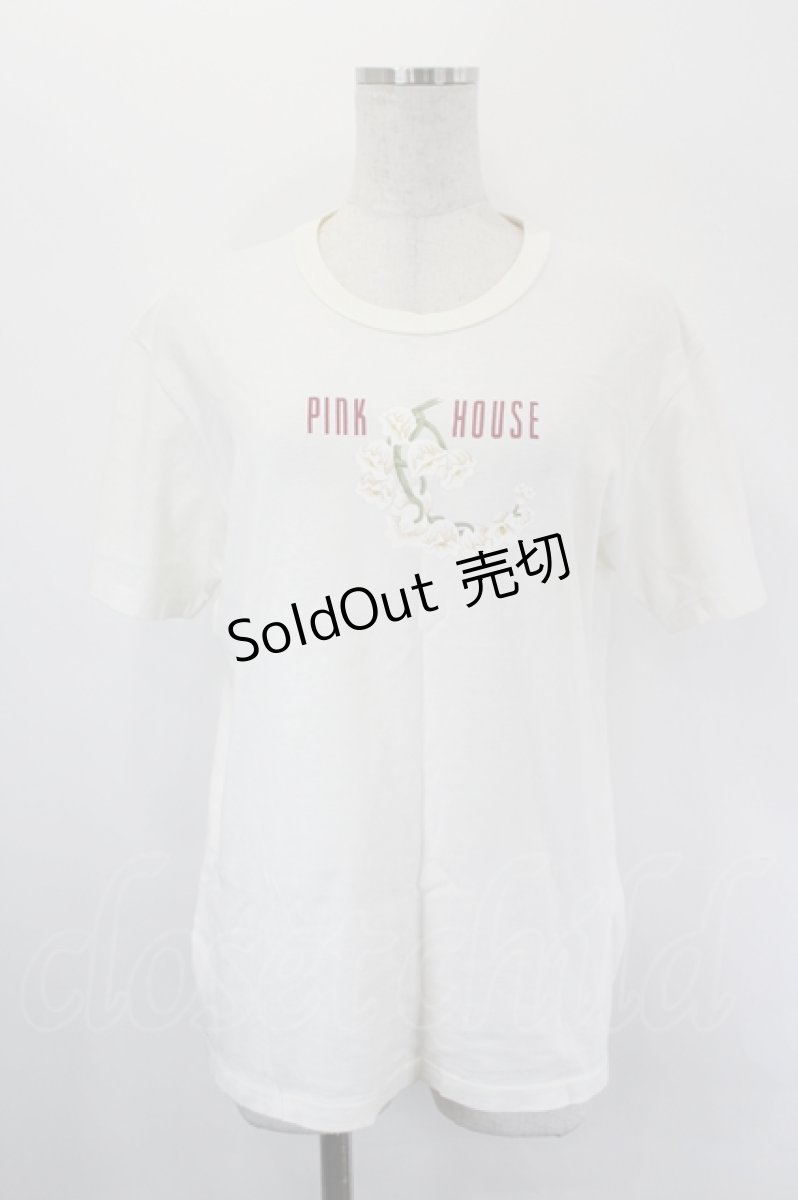 画像1: PINK HOUSE / フラワー&ロゴpt半袖Tシャツ  アイボリー I-26-05-18-016-LO-TS-SA-ZI (1)