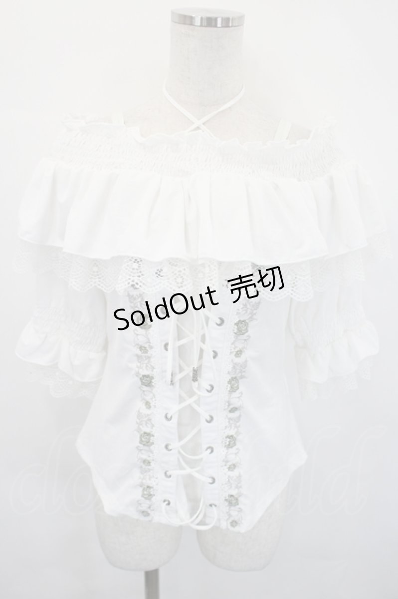 画像1: Ozz oneste / 薔薇刺繍オフショル半袖トップス  白 I-26-05-20-038-OO-TO-SA-ZI (1)