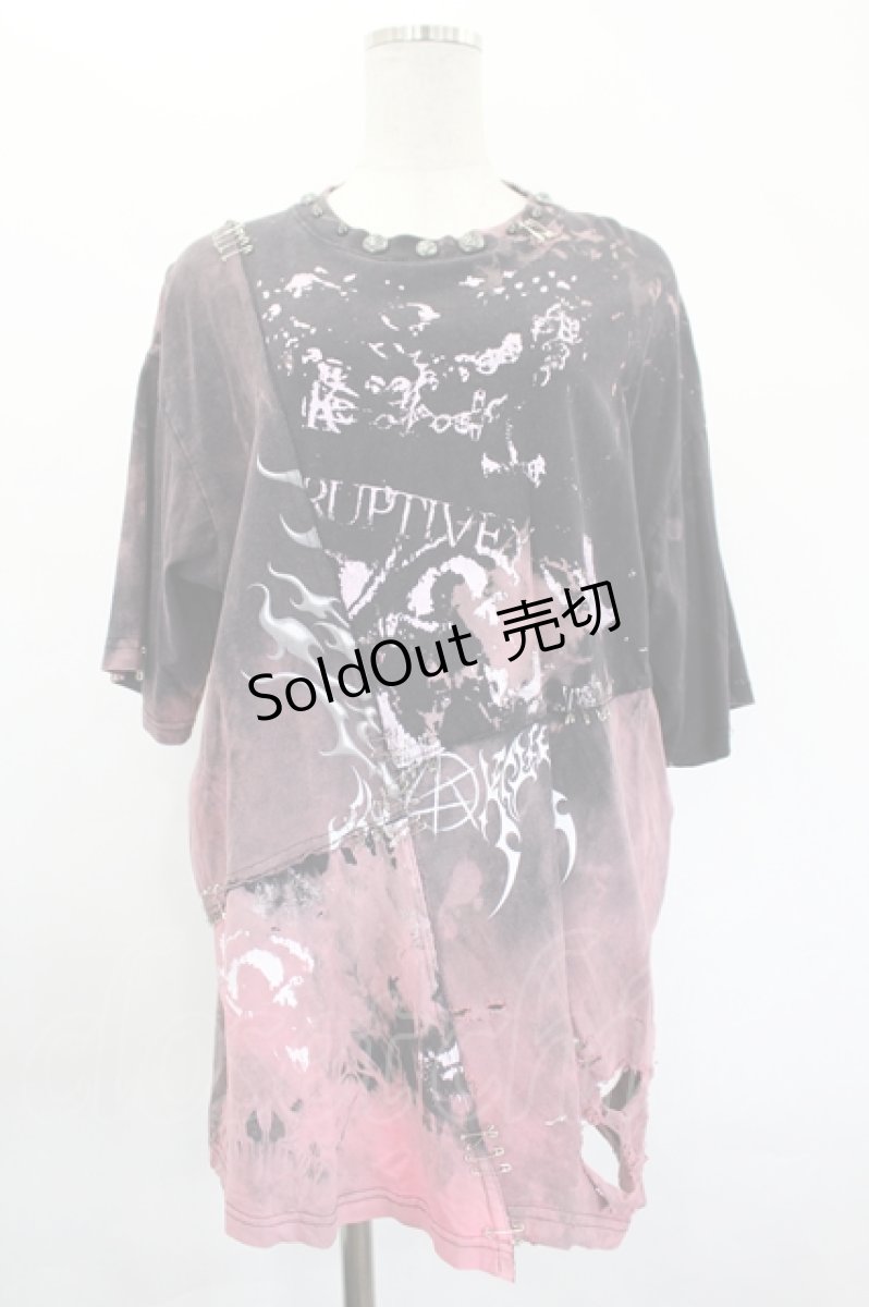 画像1: LOVE KILLER / クラッシュデザインTシャツ  ピンクＸ黒 I-26-05-20-060-PU-TO-SA-ZI (1)
