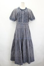 画像1: KANEKO ISAO / チェックフリルリボン半袖ワンピース  ブルーチェック I-26-05-20-076-EL-OP-SA-ZI (1)