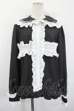 画像1: DimMoire / Cross Frill Blouse  黒Ｘ白 I-26-05-20-009-PU-BL-SA-ZI (1)
