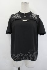 画像1: axes femme POETIQUE / ダークマリン肩開き刺繍ブラウス M ブラック I-26-05-20-014-AX-BL-SA-ZI (1)