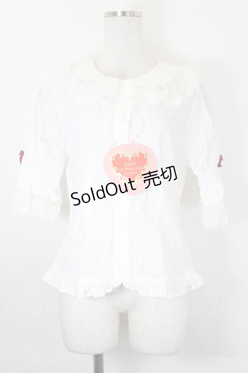 画像1: BABY,THE STARS SHINE BRIGHT / うさくみゃちゃんのSweet Heart 五分袖ブラウス  白Ｘ赤 I-26-05-22-004-BA-BL-SA-ZI (1)