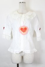 画像1: BABY,THE STARS SHINE BRIGHT / うさくみゃちゃんのSweet Heart 五分袖ブラウス  白Ｘ赤 I-26-05-22-004-BA-BL-SA-ZI (1)