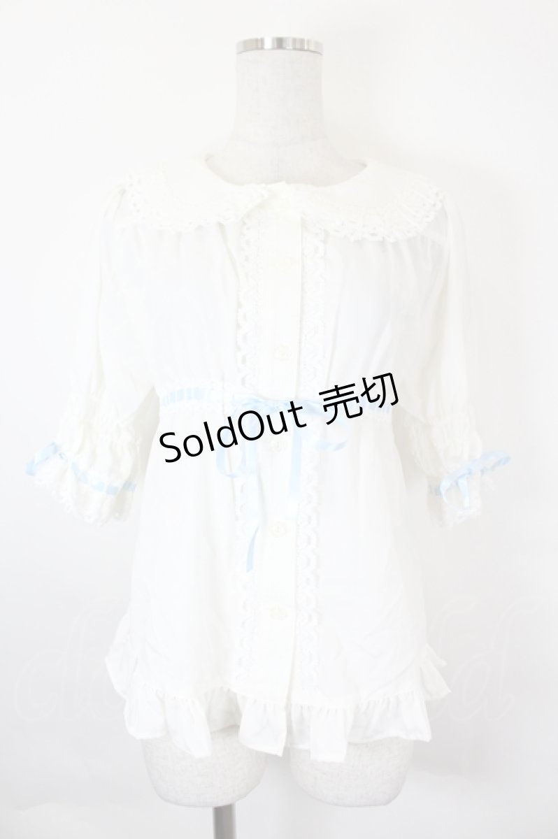 画像1: BABY,THE STARS SHINE BRIGHT / Toy's Fluffy Dreamベビードールブラウス  白Ｘサックス I-26-05-22-006-BA-BL-SA-ZI (1)