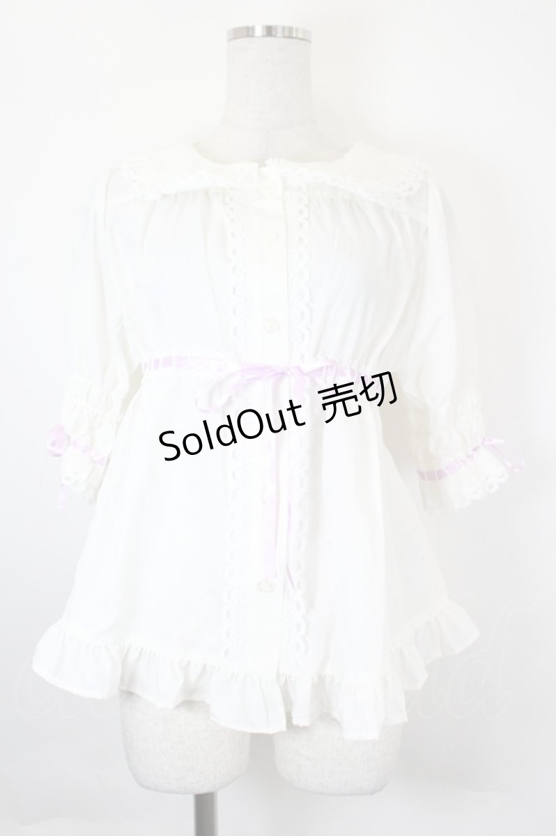 画像1: BABY,THE STARS SHINE BRIGHT / Toy's Fluffy Dreamベビードールブラウス  白Ｘラベンダー I-26-05-22-007-BA-BL-SA-ZI (1)