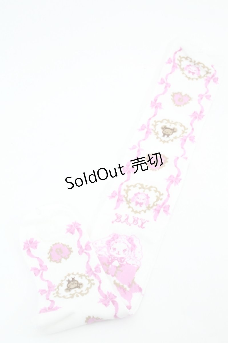画像2: BABY,THE STARS SHINE BRIGHT / くみゃちゃんの Ribbon Ribbon C’est Bon Belle Journee柄オーバーニーソックス  白 I-26-05-22-128-BA-ZA-SA-ZI (2)