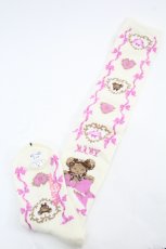 画像1: BABY,THE STARS SHINE BRIGHT / くみゃちゃんの Ribbon Ribbon C’est Bon Belle Journee柄オーバーニーソックス  生成り I-26-05-22-129-BA-ZA-SA-ZI (1)
