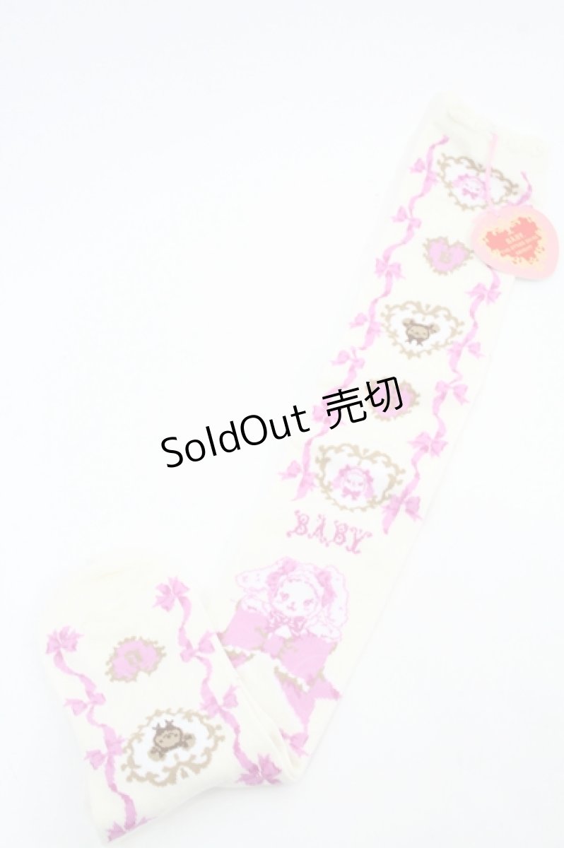 画像2: BABY,THE STARS SHINE BRIGHT / くみゃちゃんの Ribbon Ribbon C’est Bon Belle Journee柄オーバーニーソックス  生成り I-26-05-22-129-BA-ZA-SA-ZI (2)