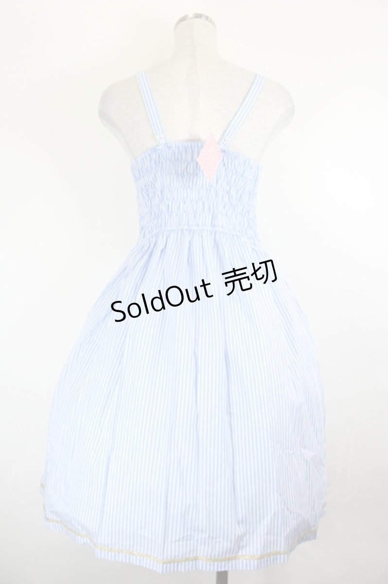 画像2: Shirley Temple / 時計ウサギ刺繍ジャンパースカート 160CM ブルーＸ白 I-26-05-24-119-ET-OP-SA-ZI (2)