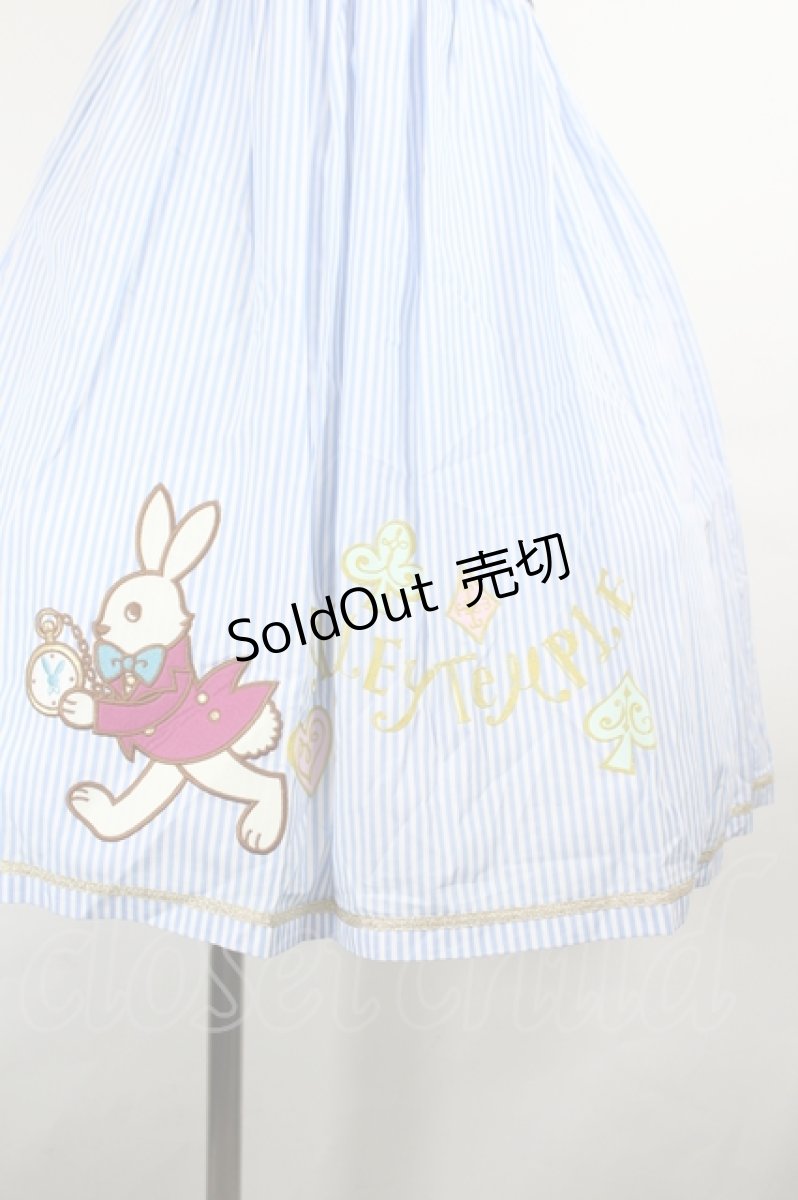 画像3: Shirley Temple / 時計ウサギ刺繍ジャンパースカート 160CM ブルーＸ白 I-26-05-24-119-ET-OP-SA-ZI (3)