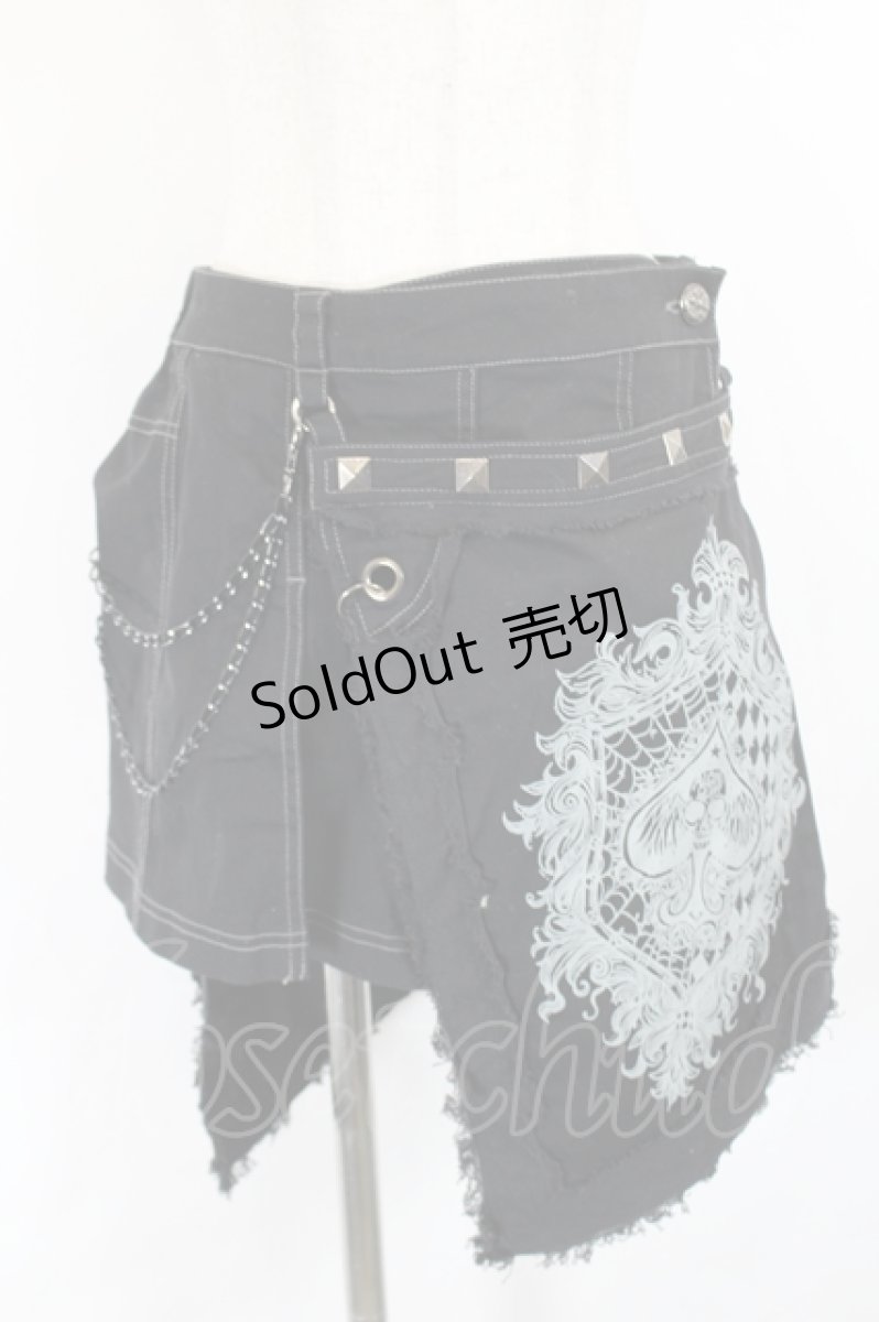 画像1: ALGONQUINS / ストライプ蜘蛛の巣プリントヒップパッチスカート  黒Ｘグレー I-26-05-24-134-AL-SK-SA-ZI (1)