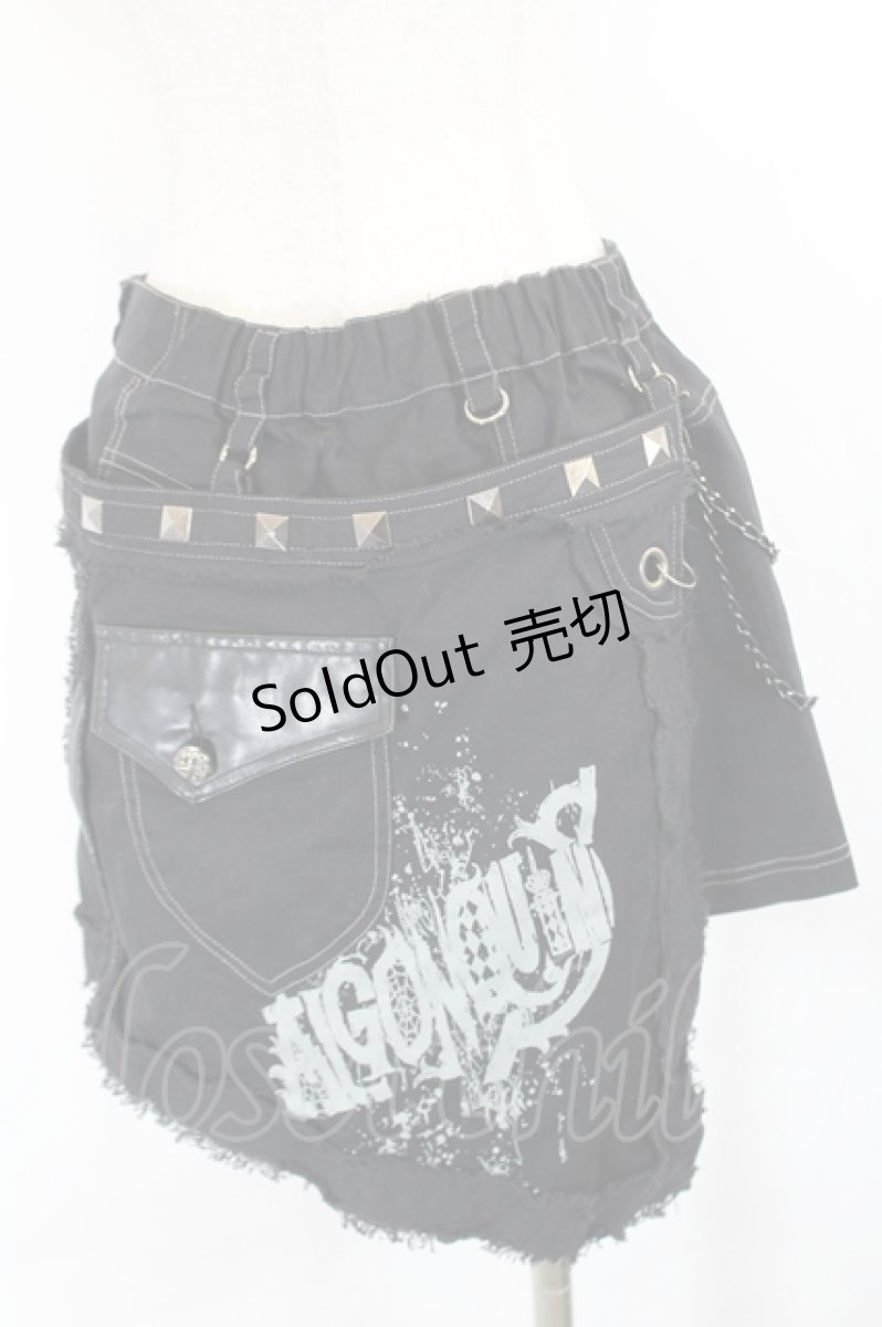 画像2: ALGONQUINS / ストライプ蜘蛛の巣プリントヒップパッチスカート  黒Ｘグレー I-26-05-24-134-AL-SK-SA-ZI (2)