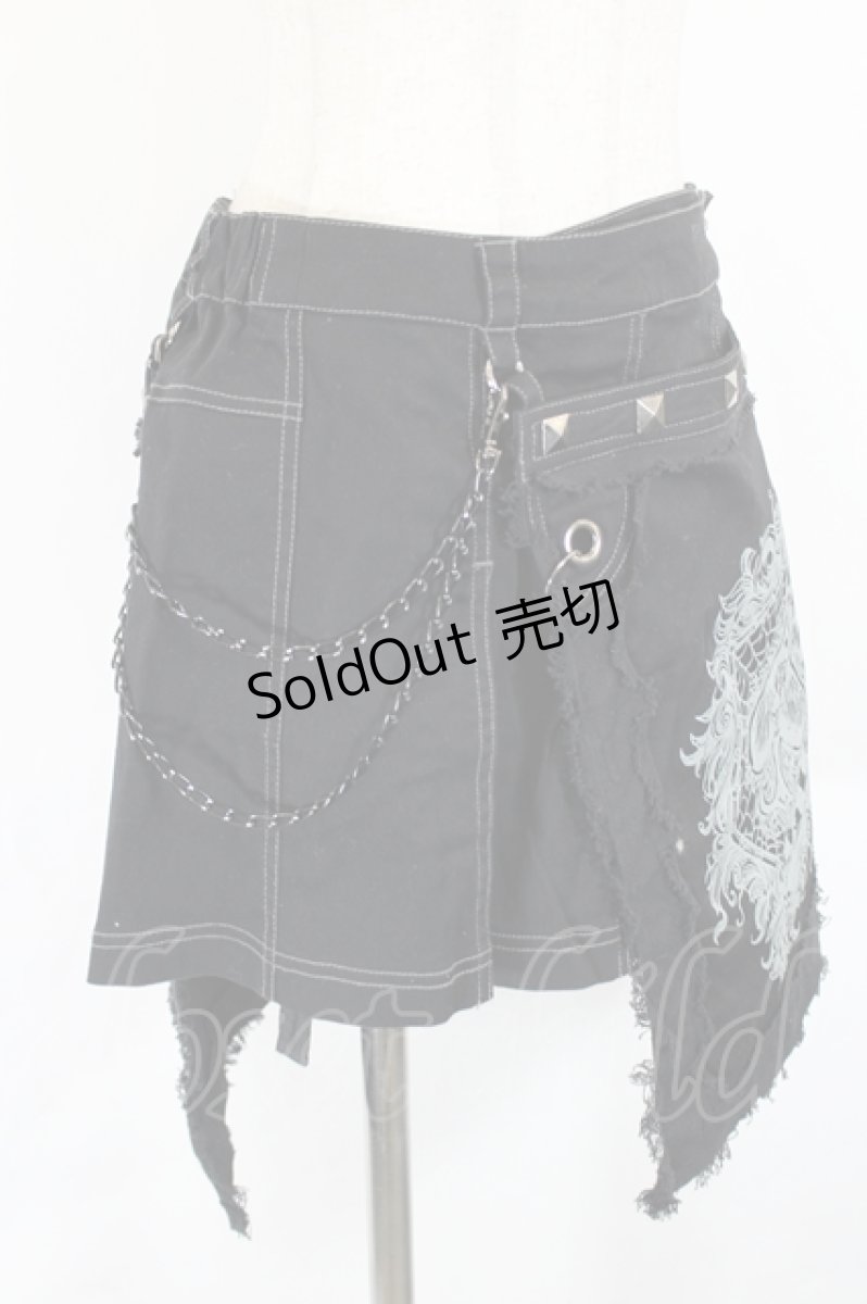 画像3: ALGONQUINS / ストライプ蜘蛛の巣プリントヒップパッチスカート  黒Ｘグレー I-26-05-24-134-AL-SK-SA-ZI (3)