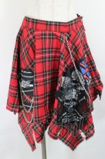 画像1: MAD / ドクロワッペンチェック変形スカート L 赤チェック I-26-05-24-136-PU-SK-SA-ZI (1)