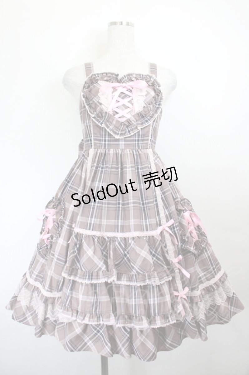 画像1: Angelic Pretty / トリプルハートジャンパースカート  ピンクチェック I-26-05-27-037-AP-OP-SA-ZI (1)