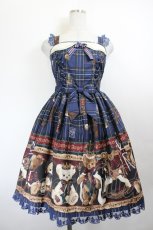 画像1: Angelic Pretty / British Bearジャンパースカートセット ジャンパースカート単品  青 I-26-05-27-038-AP-OP-SA-ZI (1)