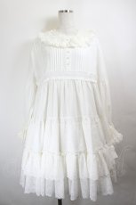 画像1: MOMOKO HOUSE / ローズチュールレース襟長袖ワンピース  白 I-26-05-27-050-LO-OP-SA-ZI (1)