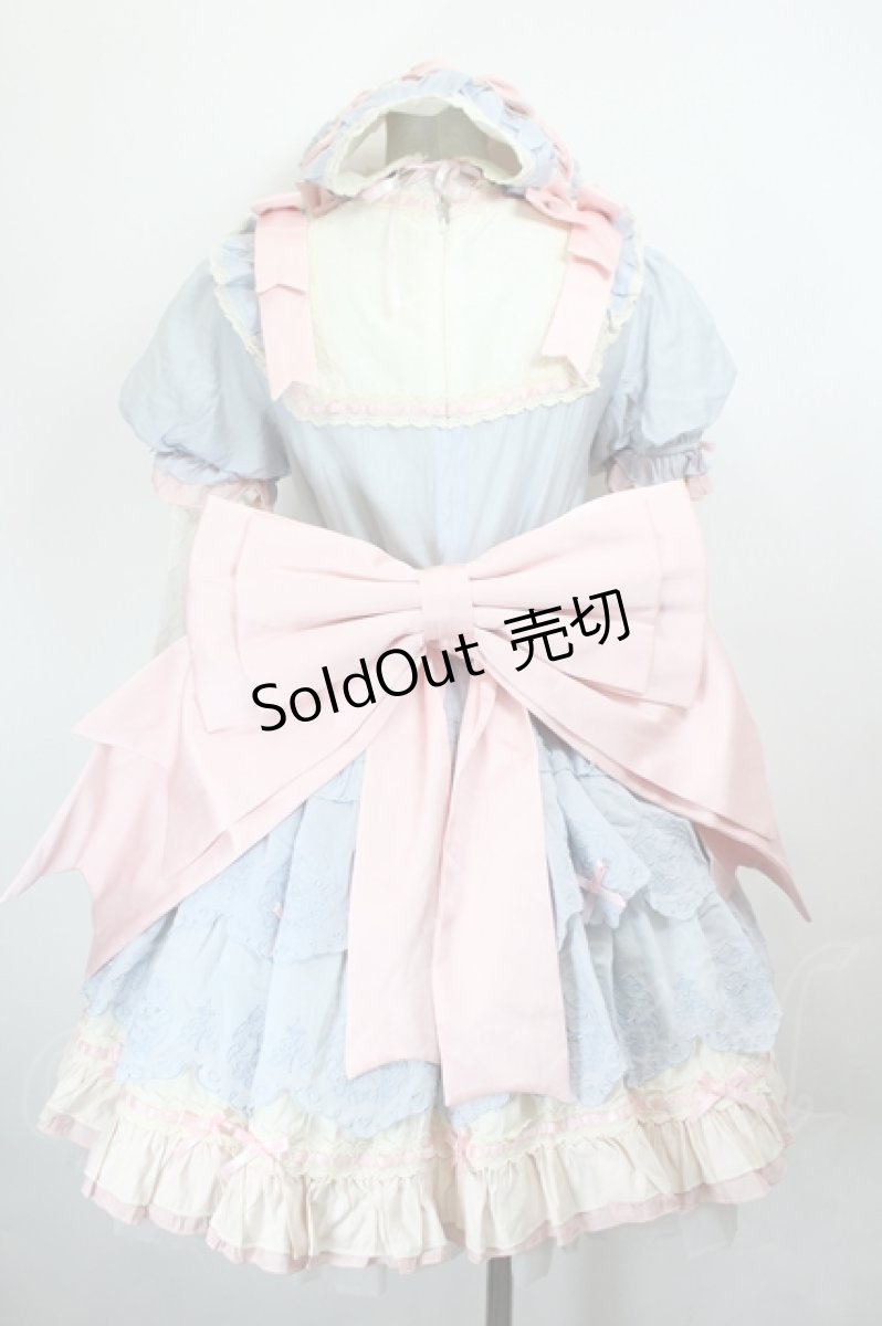 画像2: Antiques Doll / リボンレースワンピースセット S サックスＸピンクＸアイボリー I-26-05-27-054-LO-OP-SA-ZI (2)