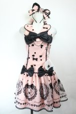 画像1: Alice Girl（海外ロリータブランド） / フロッキープリントジャンパースカートセット  ピンクＸ黒 I-26-05-27-059-LO-OP-SA-ZI (1)