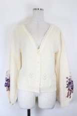 画像1: axes femme / ブーケ刺繍×チュール袖カーディガン M 白 I-26-05-27-012-AX-TO-SA-ZI (1)