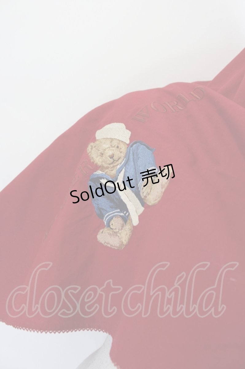 画像2: WONDERFUL WORLD / セーラーくま刺繍大判ストール  赤 I-26-05-27-114-LO-ZA-SA-ZI (2)