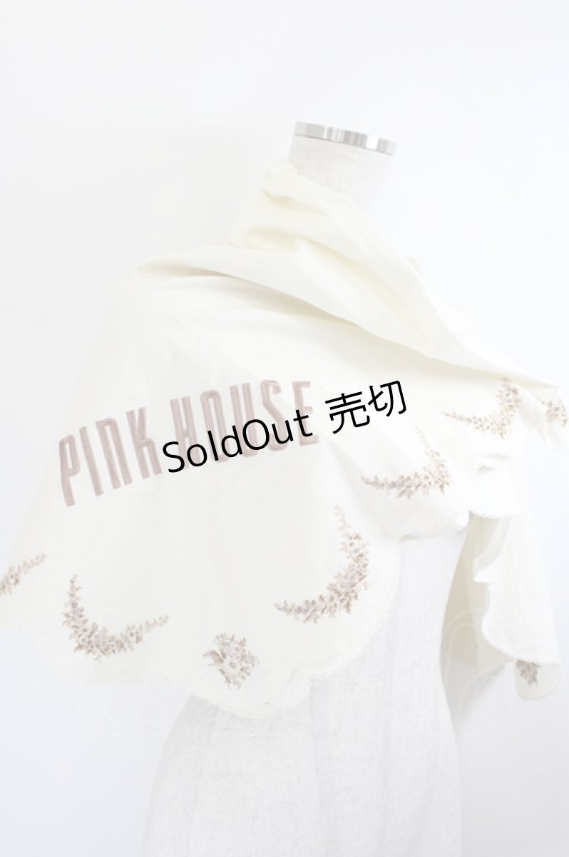 画像1: PINK HOUSE / ロゴ&フラワー刺繍スカラップ大判ストール  アイボリーＸブラウン I-26-05-27-123-LO-ZA-SA-ZI (1)