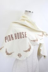 画像1: PINK HOUSE / ロゴ&フラワー刺繍スカラップ大判ストール  アイボリーＸブラウン I-26-05-27-123-LO-ZA-SA-ZI (1)