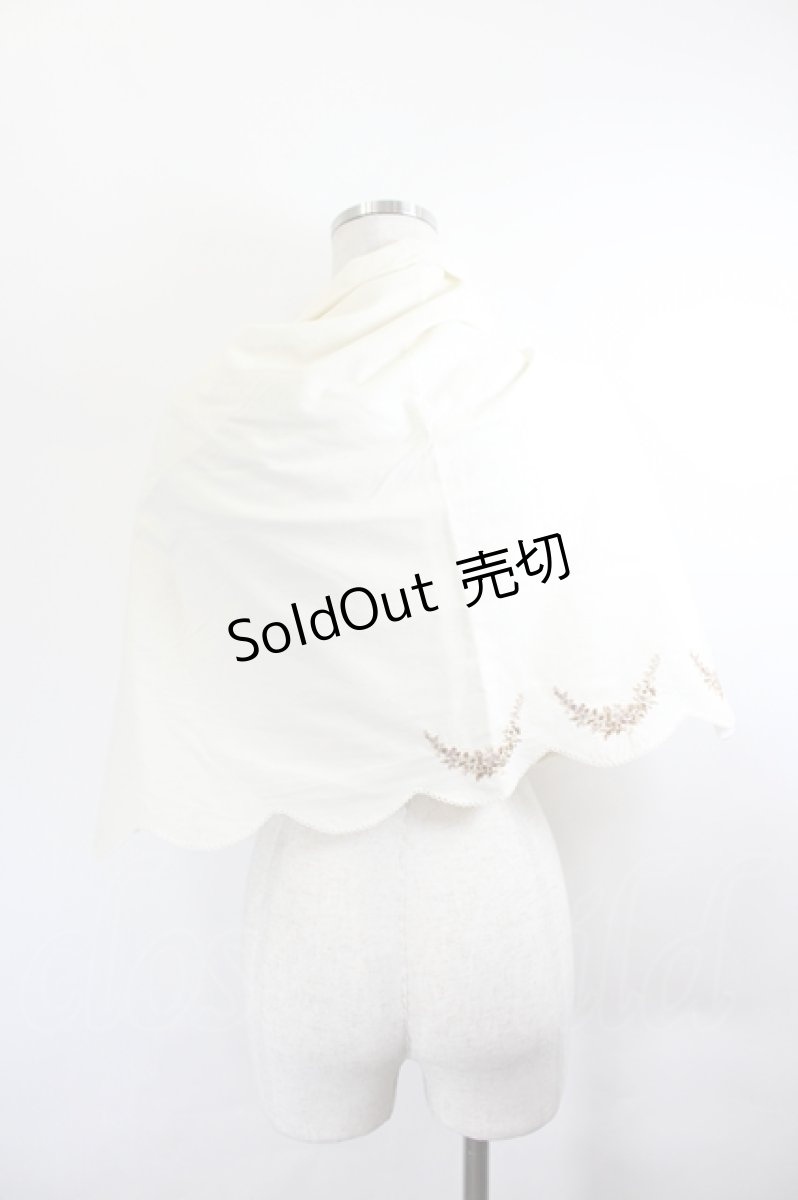 画像2: PINK HOUSE / ロゴ&フラワー刺繍スカラップ大判ストール  アイボリーＸブラウン I-26-05-27-123-LO-ZA-SA-ZI (2)