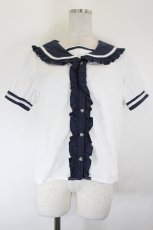 画像1: axes femme kawaii / セーラー襟ブラウス  白Ｘネイビー I-26-05-27-002-AX-BL-SA-ZI (1)
