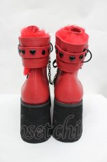 画像2: Demonia / ファー付きアンクルカフ厚底ショートブーツ 約22CM(内側採寸) 赤Ｘ黒 I-26-05-29-086-PU-SH-SA-ZI (2)