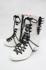 画像3: Demonia / ダブルアンクルストラップ編み上げアンクルブーツ 約22CM(外側採寸) 白Ｘ黒 I-26-05-29-091-PU-SH-SA-ZI (3)
