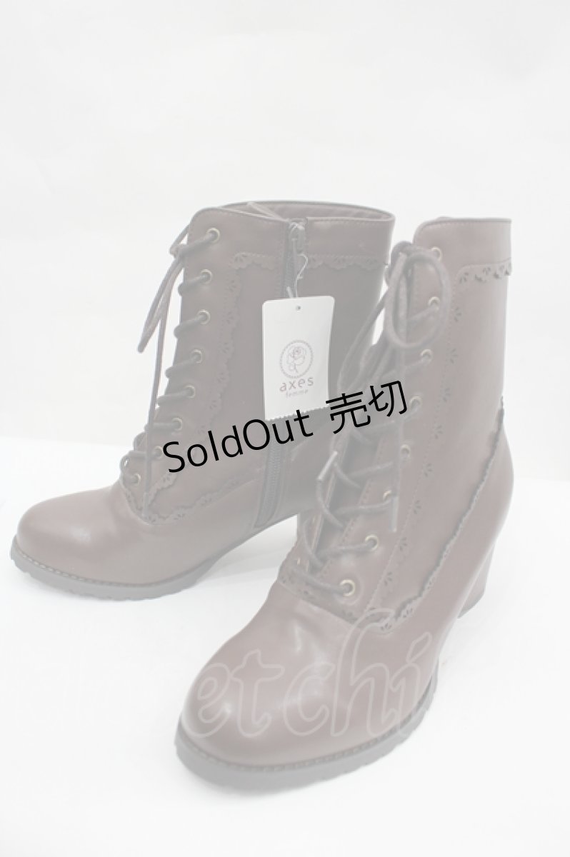 画像3: axes femme / スカラップレースアップブーツ L ブラウン I-26-05-29-094-AX-SH-SA-ZI (3)