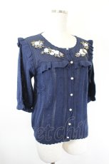 画像3: axes femme / リボン花刺繍透かし編みカーディガン F 紺 I-26-05-31-031-AX-TO-SA-ZI (3)