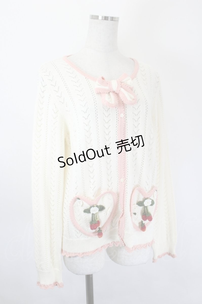 画像3: PINK HOUSE / 苺モチーフ使いカーディガン  アイボリーＸピンク I-26-05-31-055-LO-TO-SA-ZI (3)
