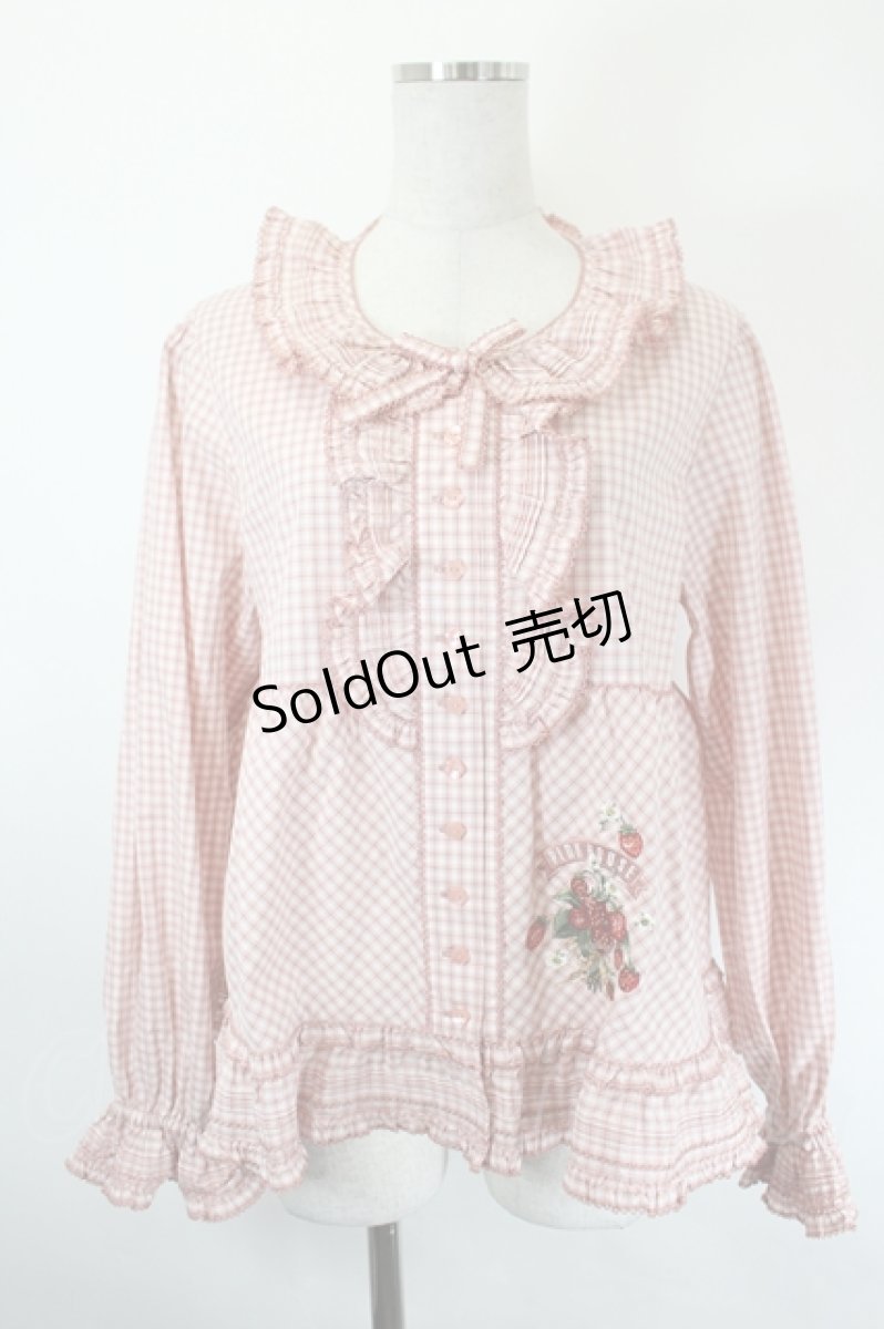 画像1: PINK HOUSE / 苺ブーケ刺繍入りオリジナルチェックブラウス  ピンクチェック I-26-05-31-007-LO-BL-SA-ZI (1)