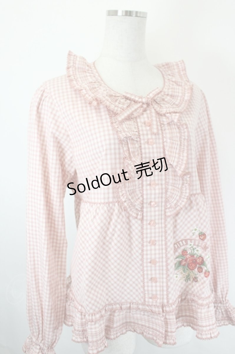 画像3: PINK HOUSE / 苺ブーケ刺繍入りオリジナルチェックブラウス  ピンクチェック I-26-05-31-007-LO-BL-SA-ZI (3)