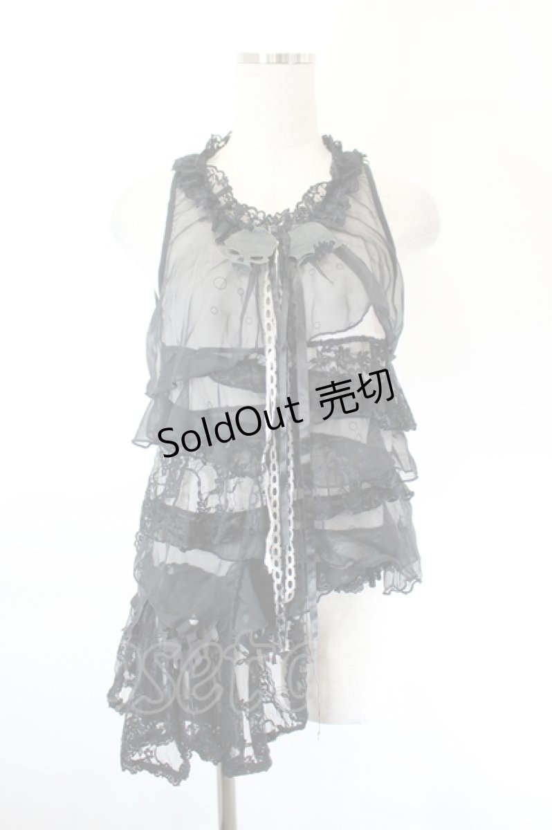画像1: hEVEN / シースルーフリルノースリーブトップス  黒Ｘ白 I-26-06-02-029-HN-TO-SA-ZI (1)