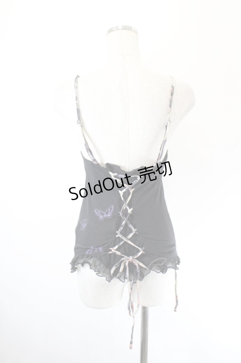 画像2: gouk / 裾花プリントチュール重ねキャミトップス  黒Ｘ緑Ｘ紫 I-26-06-02-031-GO-TO-SA-ZI (2)