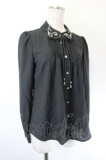 画像3: Secret Honey / 羽根刺繍襟長袖ブラウス  黒Ｘ白 I-26-06-02-004-CA-BL-SA-ZI (3)
