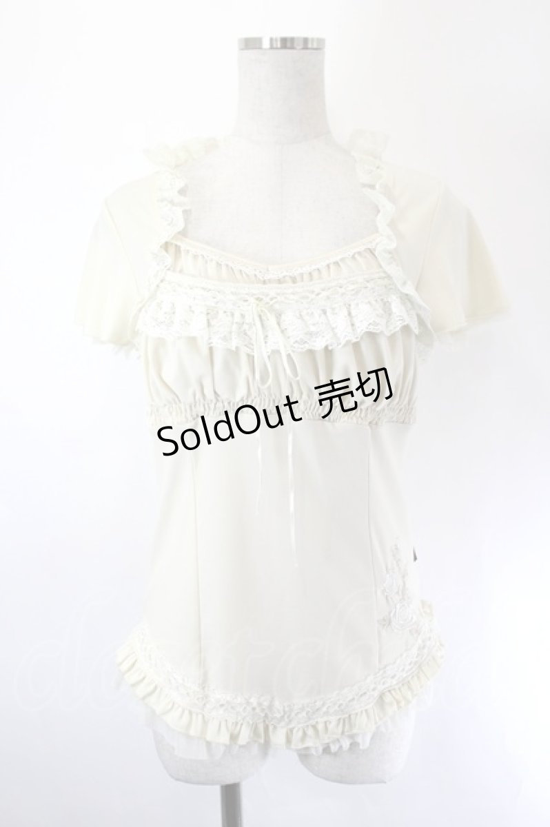 画像1: Ozz oneste / 裾薔薇刺繍半袖カットソー  アイボリー I-26-06-02-044-OO-TO-SA-ZI (1)
