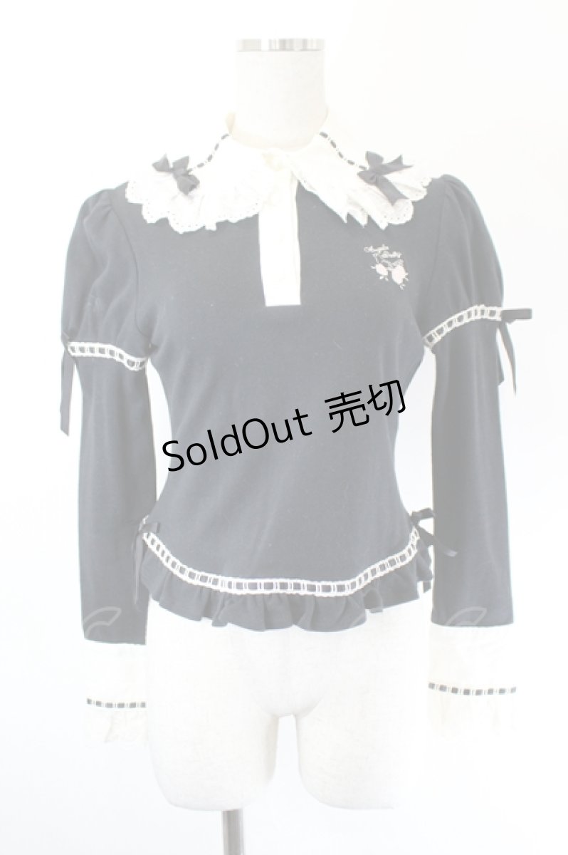 画像1: Angelic Pretty / ことりちゃん刺繍ジャボ付カットソー  ブラック I-26-06-02-015-AP-TO-SA-ZI (1)