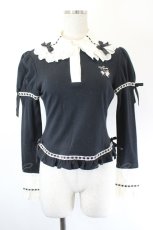 画像1: Angelic Pretty / ことりちゃん刺繍ジャボ付カットソー  ブラック I-26-06-02-015-AP-TO-SA-ZI (1)